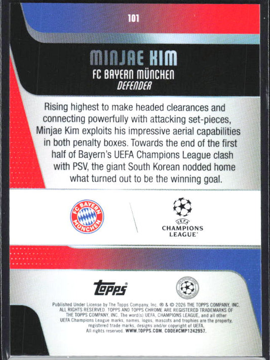 Minjae Kim 2025-26 Chrome UEFA #101 – baksida