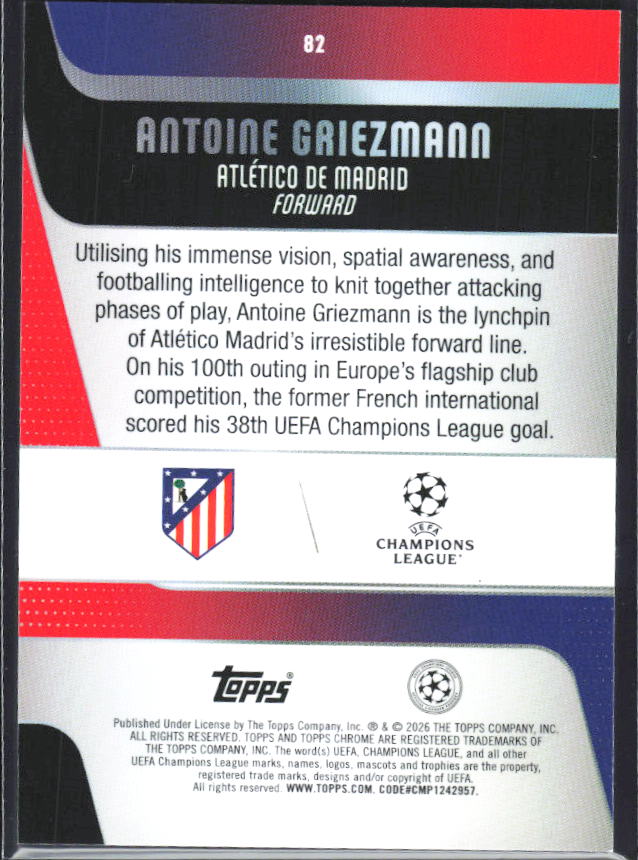 Antoine Griezmann 2025-26 Chrome UEFA #82 – baksida