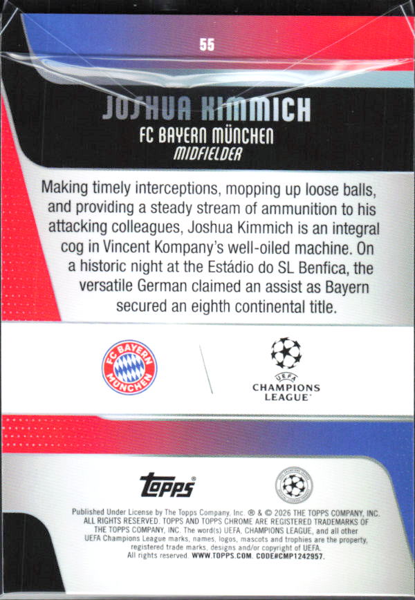 Joshua Kimmich 2025-26 Chrome UEFA #55 – baksida