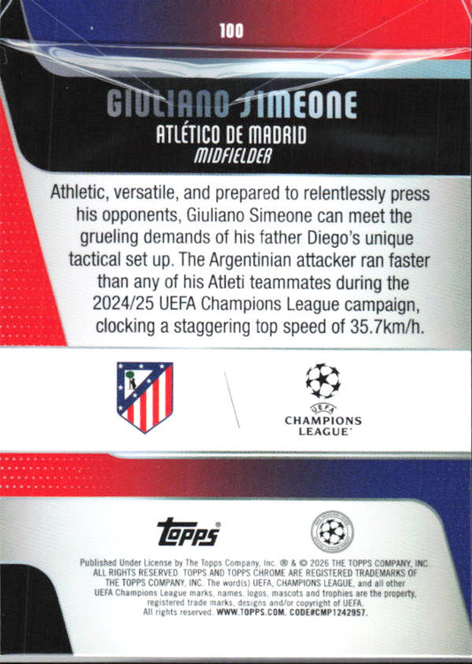 Giuliano Simeone 2025-26 Chrome UEFA #100 – baksida