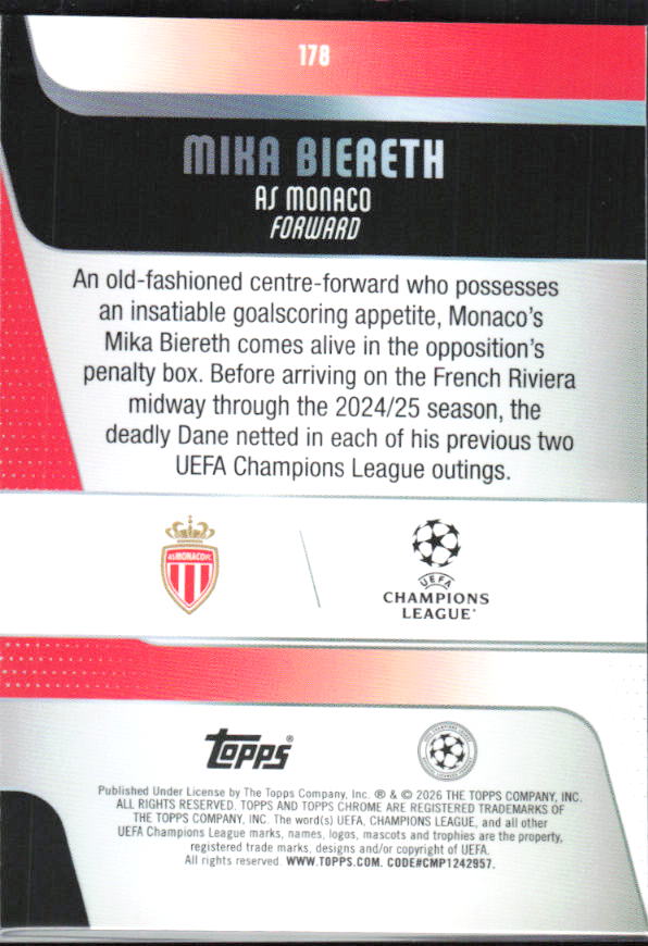 Mika Biereth 2025-26 Chrome UEFA #178 – baksida