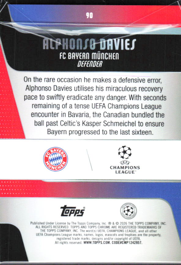 Alphonso Davies 2025-26 Chrome UEFA #90 – baksida
