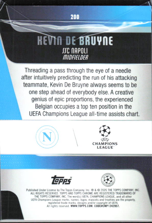 Kevin De Bruyne 2025-26 Chrome UEFA #200 – baksida