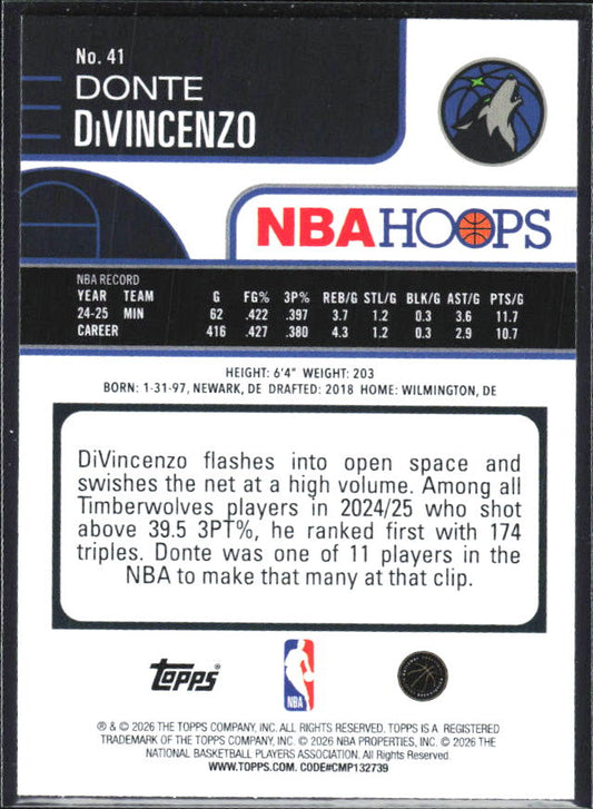 Donte DiVincenzo 2025-26 NBA Hoops #41 – baksida