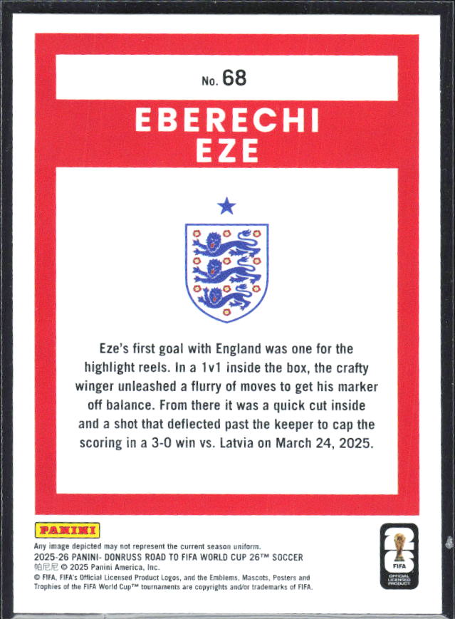 Eberechi Eze 2025-26 Donruss Road to FIFA WC #68 – baksida