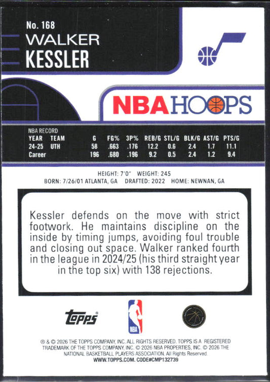 Walker Kessler 2025-26 NBA Hoops #168 – baksida