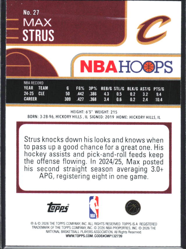 Max Strus 2025-26 NBA Hoops #27 – baksida