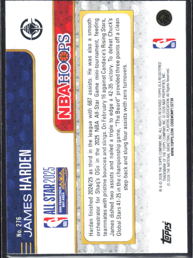 James Harden 2025-26 NBA Hoops All-Star 2025 #276 – baksida