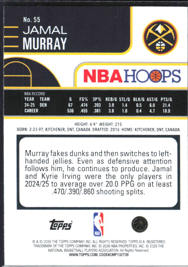 Jamal Murray 2025-26 NBA Hoops #55 – baksida