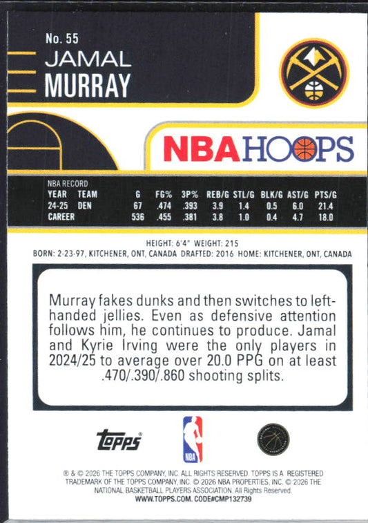 Jamal Murray 2025-26 NBA Hoops #55 – baksida