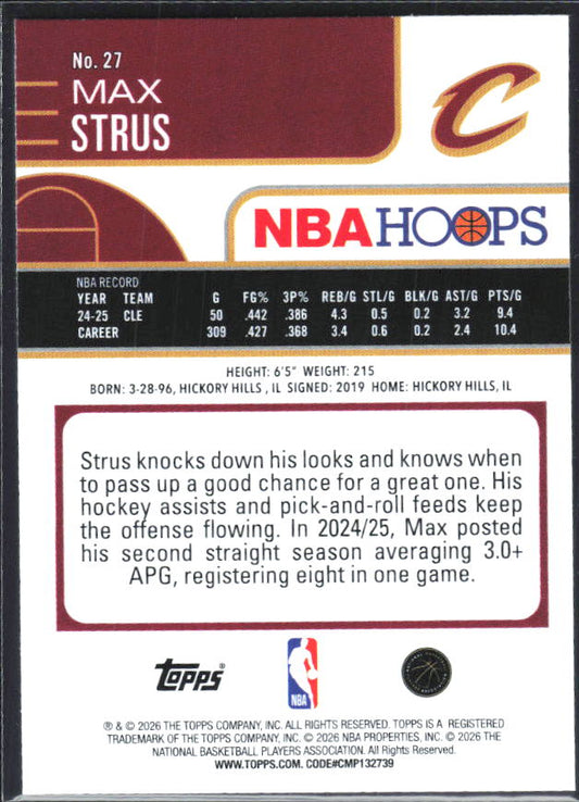 Max Strus 2025-26 NBA Hoops #27 – baksida