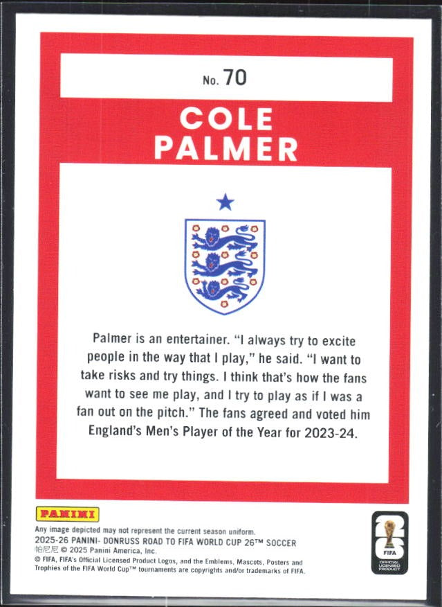 Cole Palmer 2025-26 Donruss Road to FIFA World Cup #70 – baksida