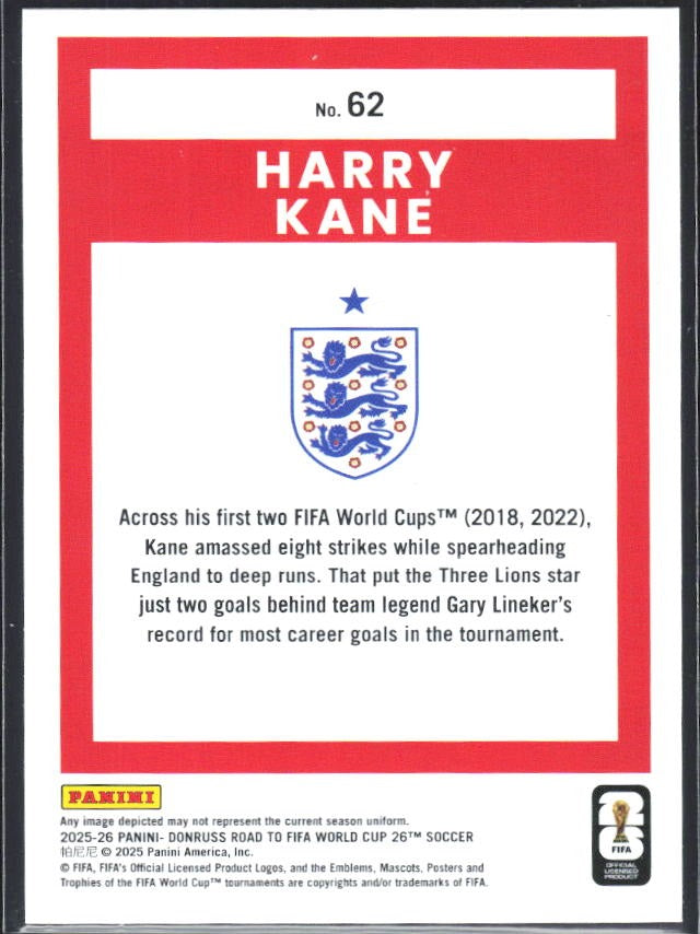 Harry Kane 2025-26 Donruss Road to FIFA World Cup #62 – baksida
