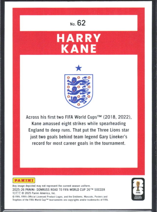 Harry Kane 2025-26 Donruss Road to FIFA World Cup #62 – baksida