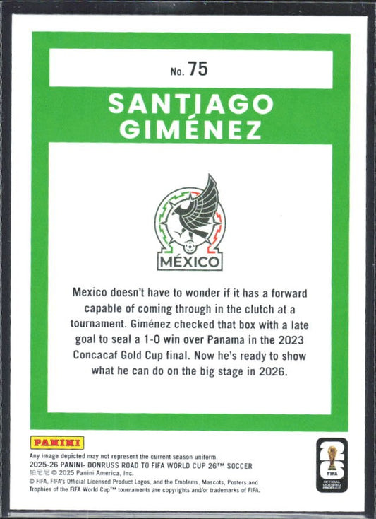 Santiago Gimenez 2025-26 Donruss Road to FIFA World Cup #75 – baksida