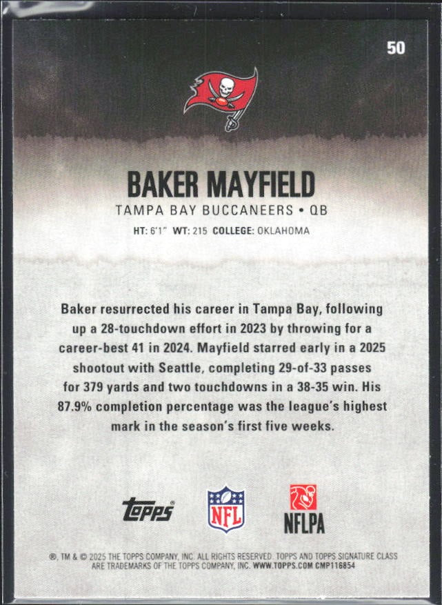 Baker Mayfield 2025 Topps Signature Class Football #50 – baksida