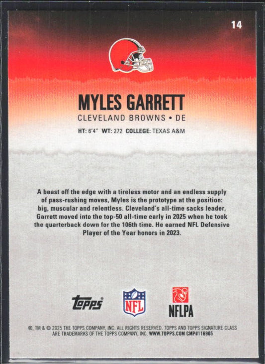 Myles Garrett 2025 Topps Signature Class Football #14 – baksida