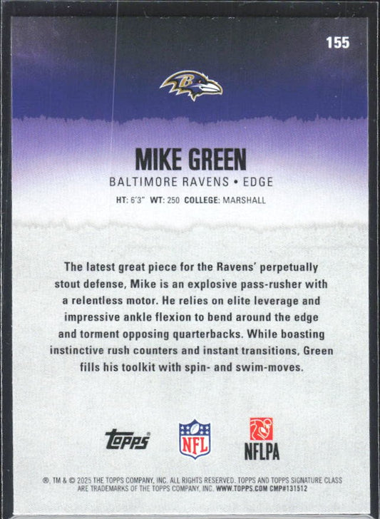 Mike Green 2025 Topps Signature Class Football #155 – baksida