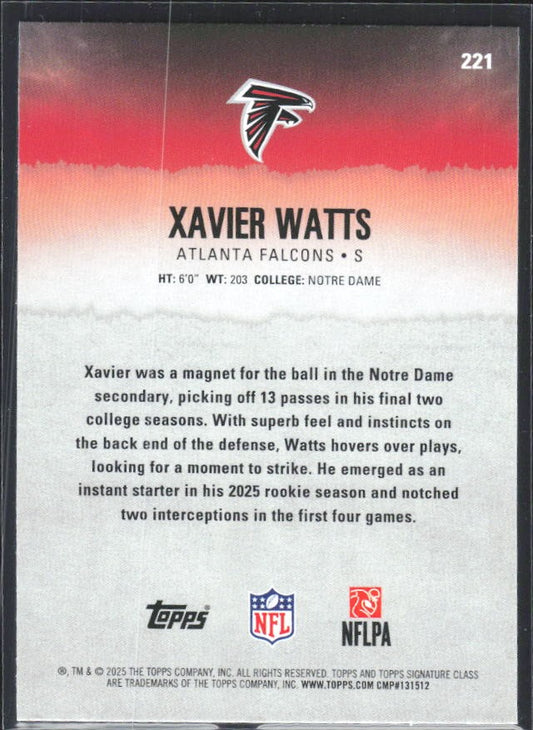 Xavier Watts 2025 Topps Signature Class Football #221 – baksida