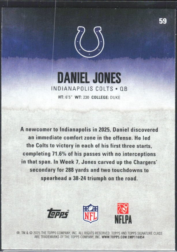 Daniel Jones 2025 Topps Signature Class Football #59 – baksida