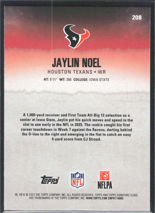 Jaylin Noel 2025 Topps Signature Class Football #208 – baksida