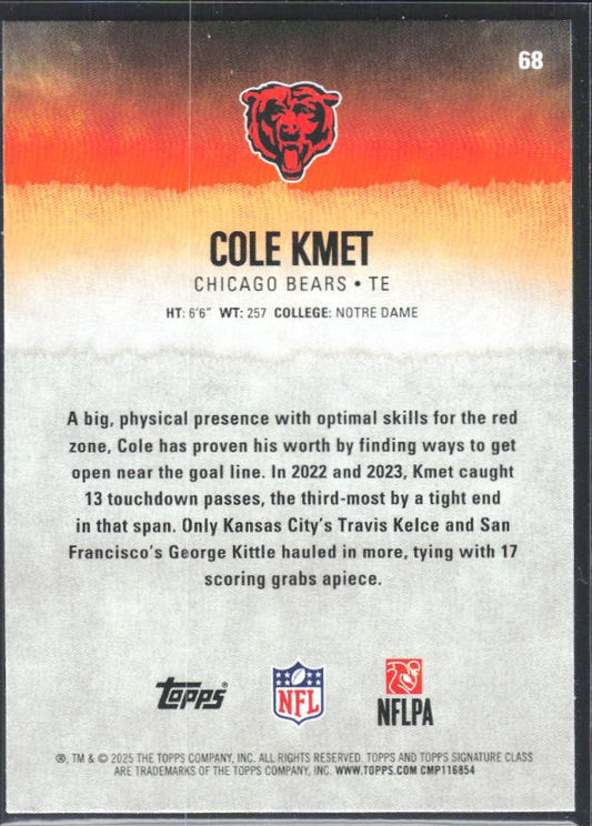 Cole Kmet 2025 Topps Signature Class Football #68 – baksida