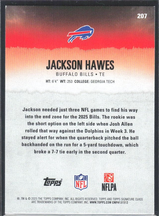 Jackson Hawes 2025 Topps Signature Class Football #207 – baksida