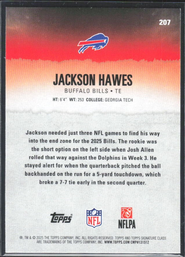 Jackson Hawes 2025 Topps Signature Class Football #207 – baksida