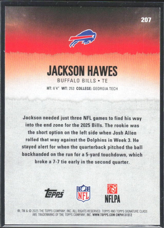 Jackson Hawes 2025 Topps Signature Class Football #207 – baksida