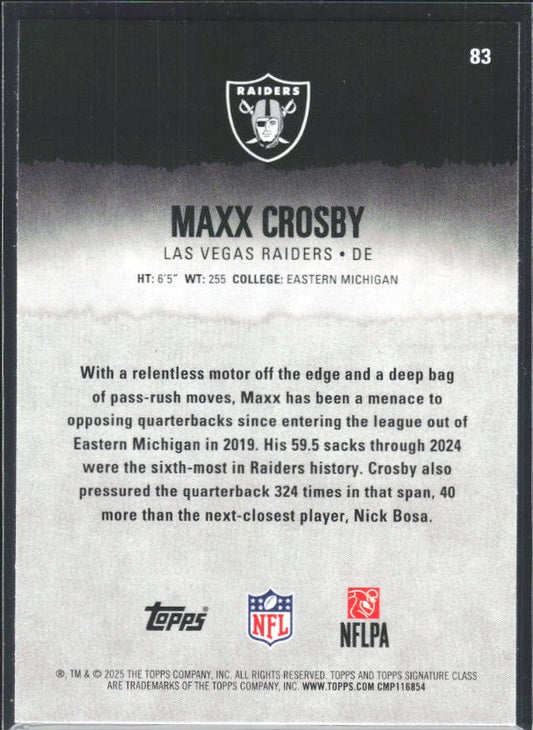 Maxx Crosby 2025 Topps Signature Class Football #83 – baksida