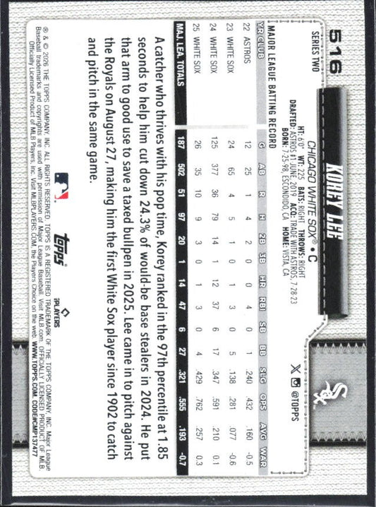 Korey Lee 2026 Topps Series 2 #516 – baksida
