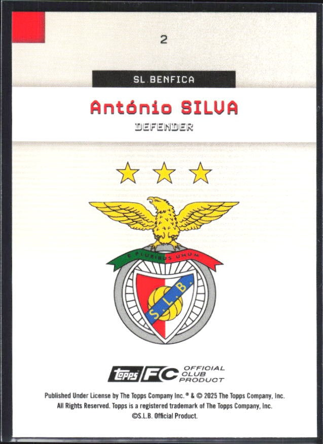 António Silva 2025-26 Topps Benfica #2 – baksida