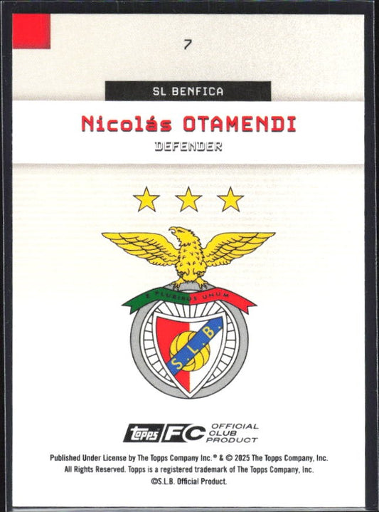 Nicolás Otamendi 2025-26 Topps Benfica #7 – baksida