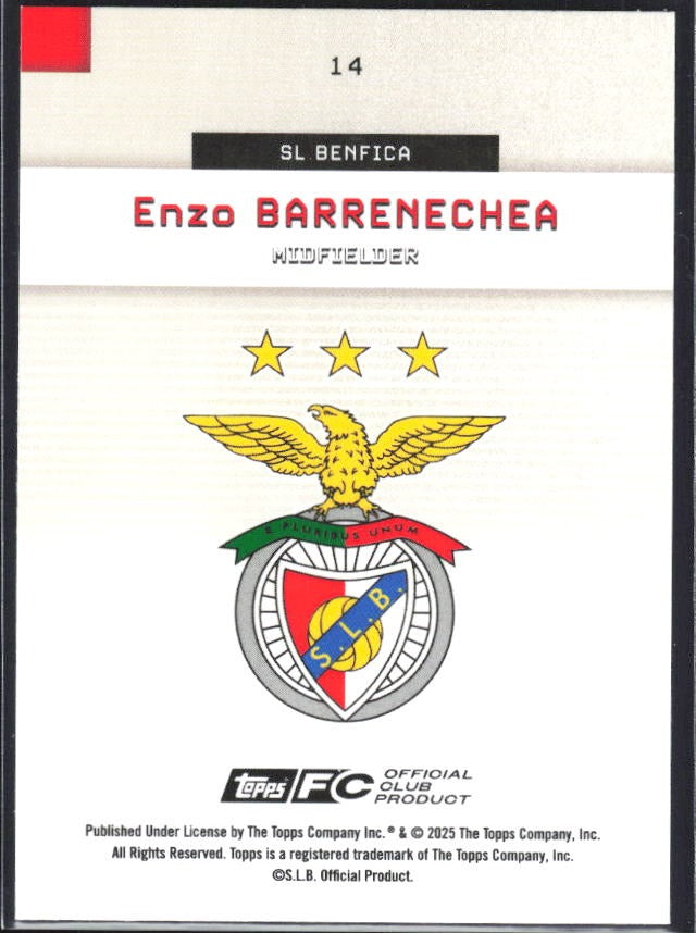 Enzo Barrenechea 2025-26 Topps Benfica #14 – baksida