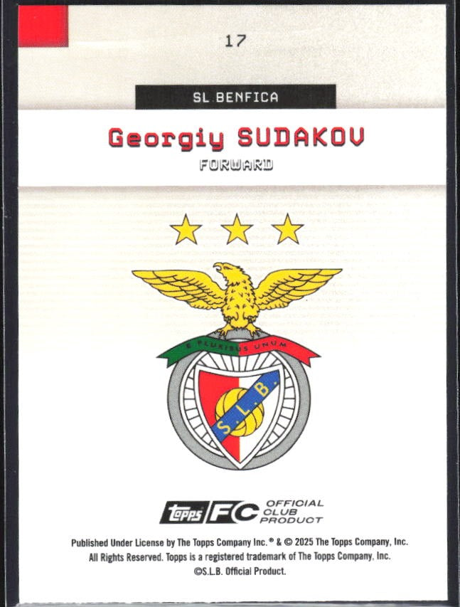 Georgiy Sudakov 2025-26 Topps Benfica #17 – baksida