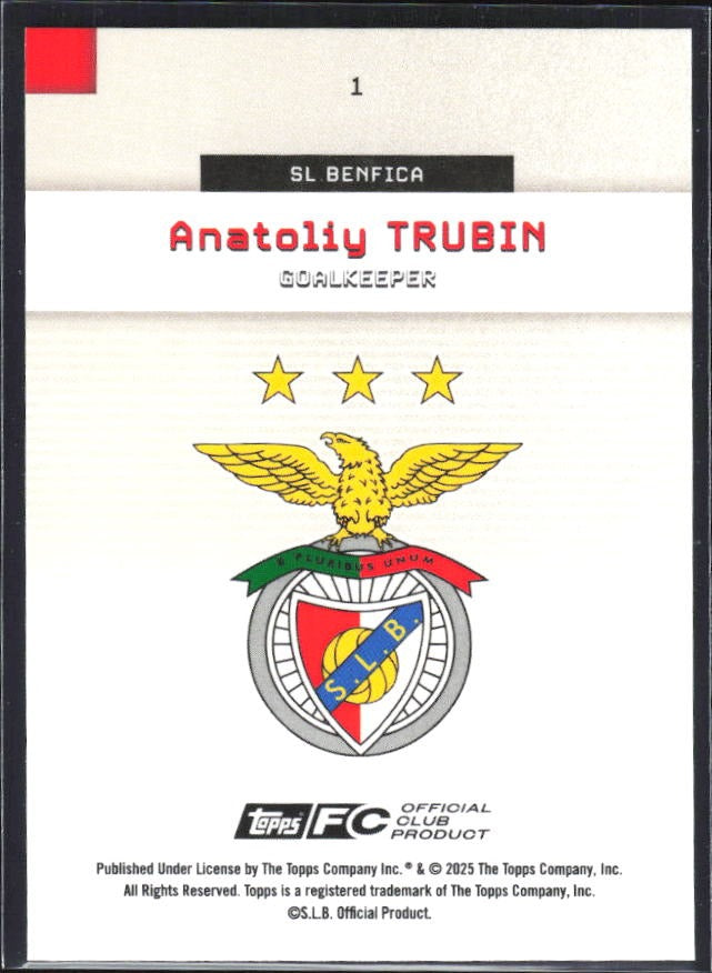 Anatoliy Trubin 2025-26 Topps Benfica #1 – baksida
