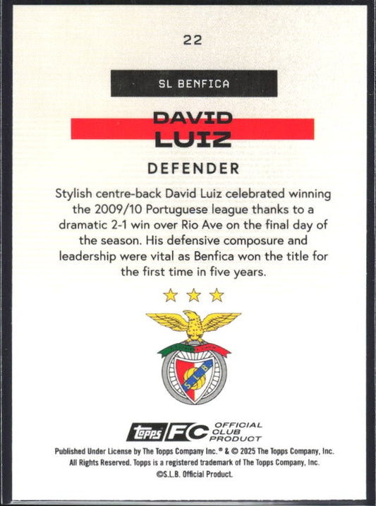 David Luiz 2025-26 Topps Benfica Bona Fide Baller #22 – baksida