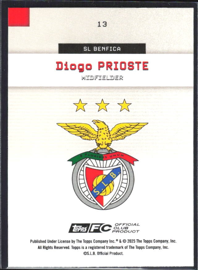 Diogo Prioste 2025-26 Topps Benfica #13 – baksida