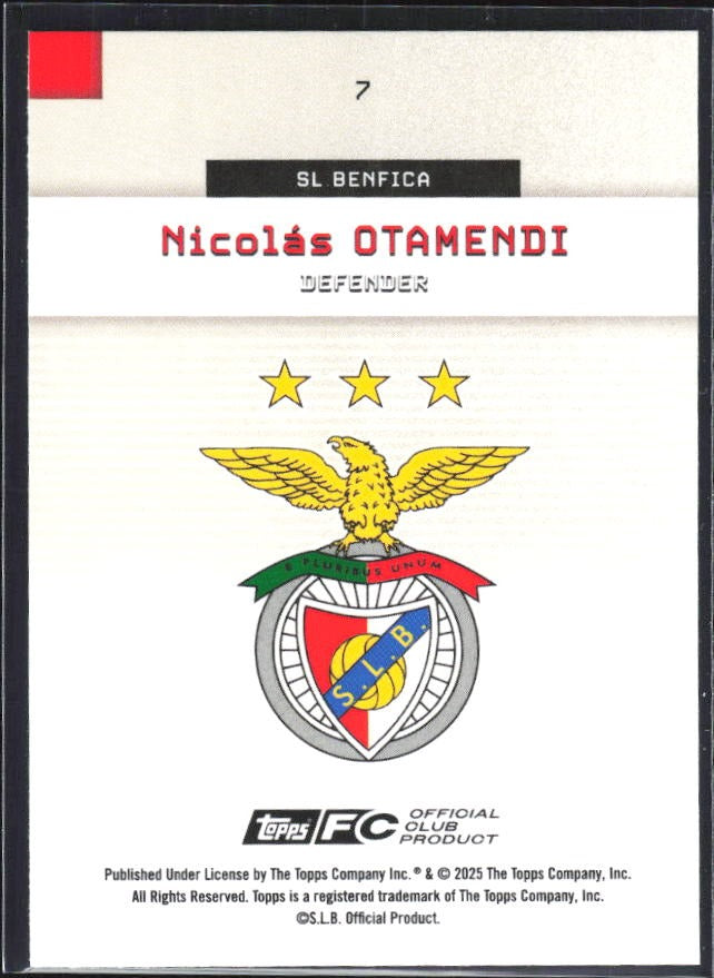 Nicolás Otamendi 2025-26 Topps Benfica #7 – baksida