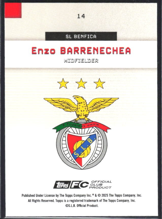 Enzo Barrenechea 2025-26 Topps Benfica #14 – baksida