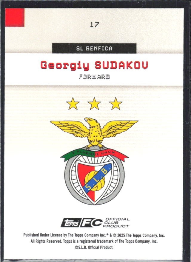 Georgiy Sudakov 2025-26 Topps Benfica #17 – baksida