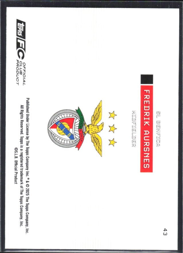 Fredrik Aursnes 2025-26 Topps Benfica Soaring Eagle #43 – baksida