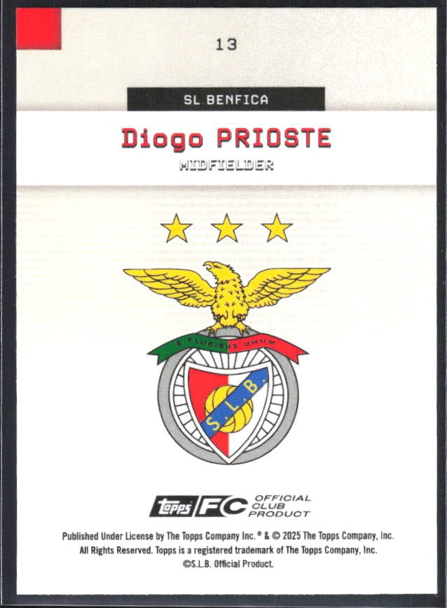 Diogo Prioste 2025-26 Topps Benfica #13 – baksida