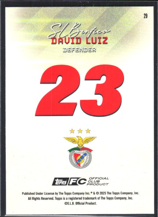 David Luiz 2025-26 Topps Benfica Pitch Pursuits #29 – baksida