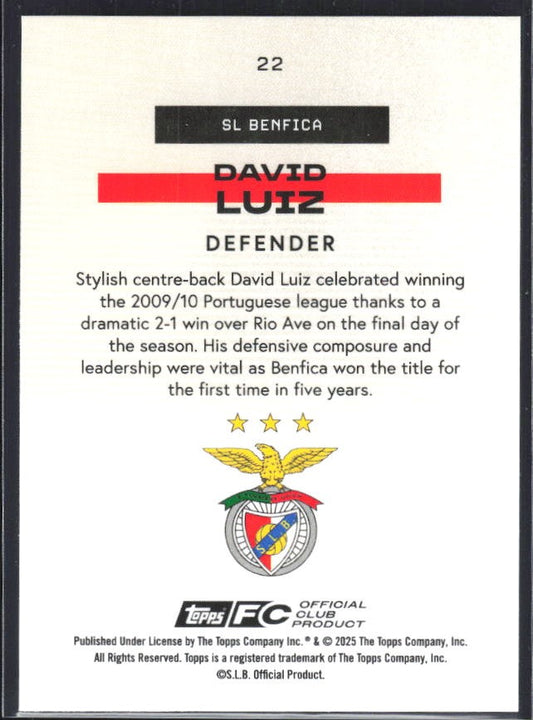 David Luiz 2025-26 Topps Benfica Bona Fide Baller #22 – baksida