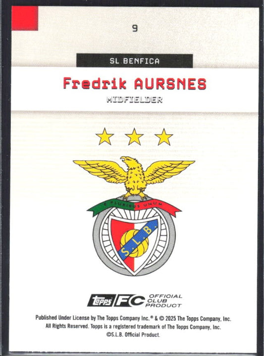 Fredrik Aursnes 2025-26 Topps Benfica #9 – baksida