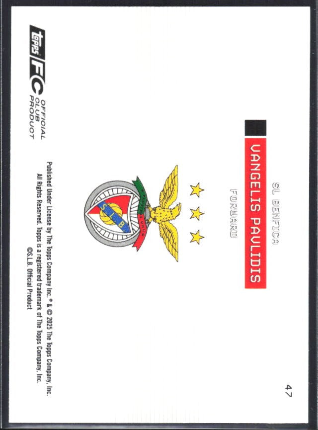 Vangelis Pavlidis 2025-26 Topps Benfica Soaring Eagle #47 – baksida