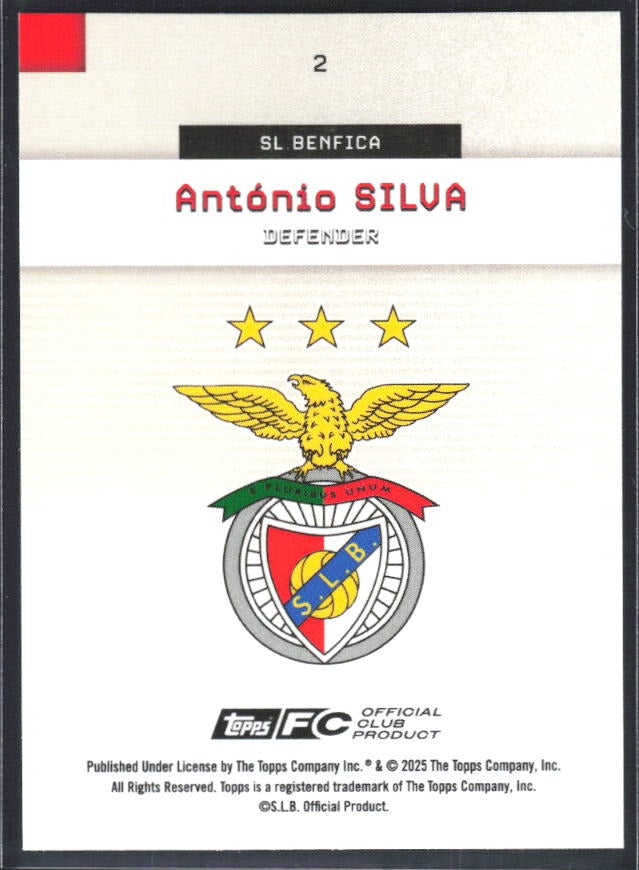 António Silva 2025-26 Topps Benfica #2 – baksida