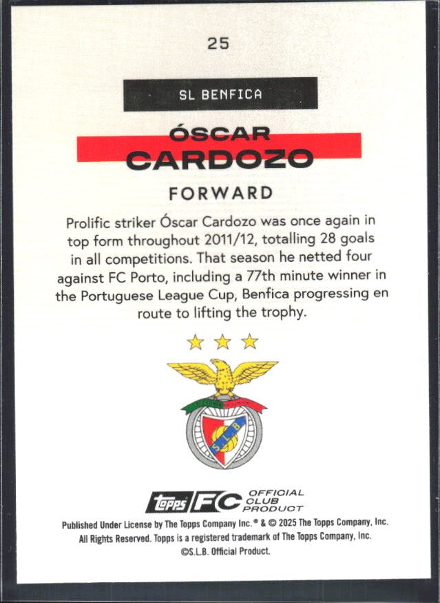 Óscar Cardozo 2025-26 Topps Benfica Bona Fide Baller #25 – baksida