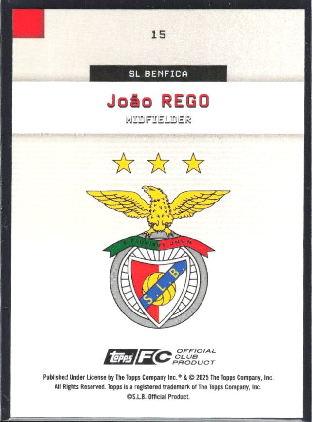João Rego 2025-26 Topps Benfica #15 – baksida